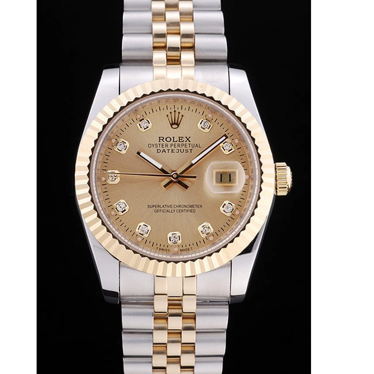 Aaa replica watch Datejust Rolex Ribbed Gold 7452 Bezel Dial Diamonds 0821